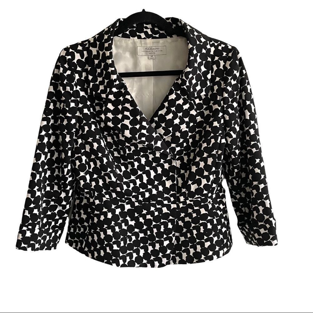 𝅺TAHARI ARTHUR S. LEVINE Black & White Graphic Printed Blazer Jacket 8P